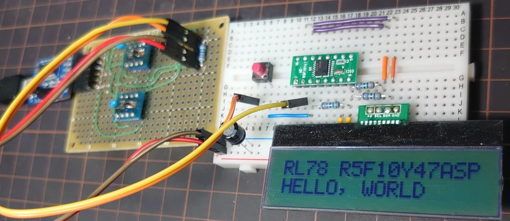 RL78/G10ファミリR5F10Y47ASPとI2C液晶モジュールAQM1602Aを使ってHello,Worldしてみた。